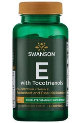 Swanson Full Spectrum E with Tocotrienols vitamin E supplement in green bottle, 60 softgels.